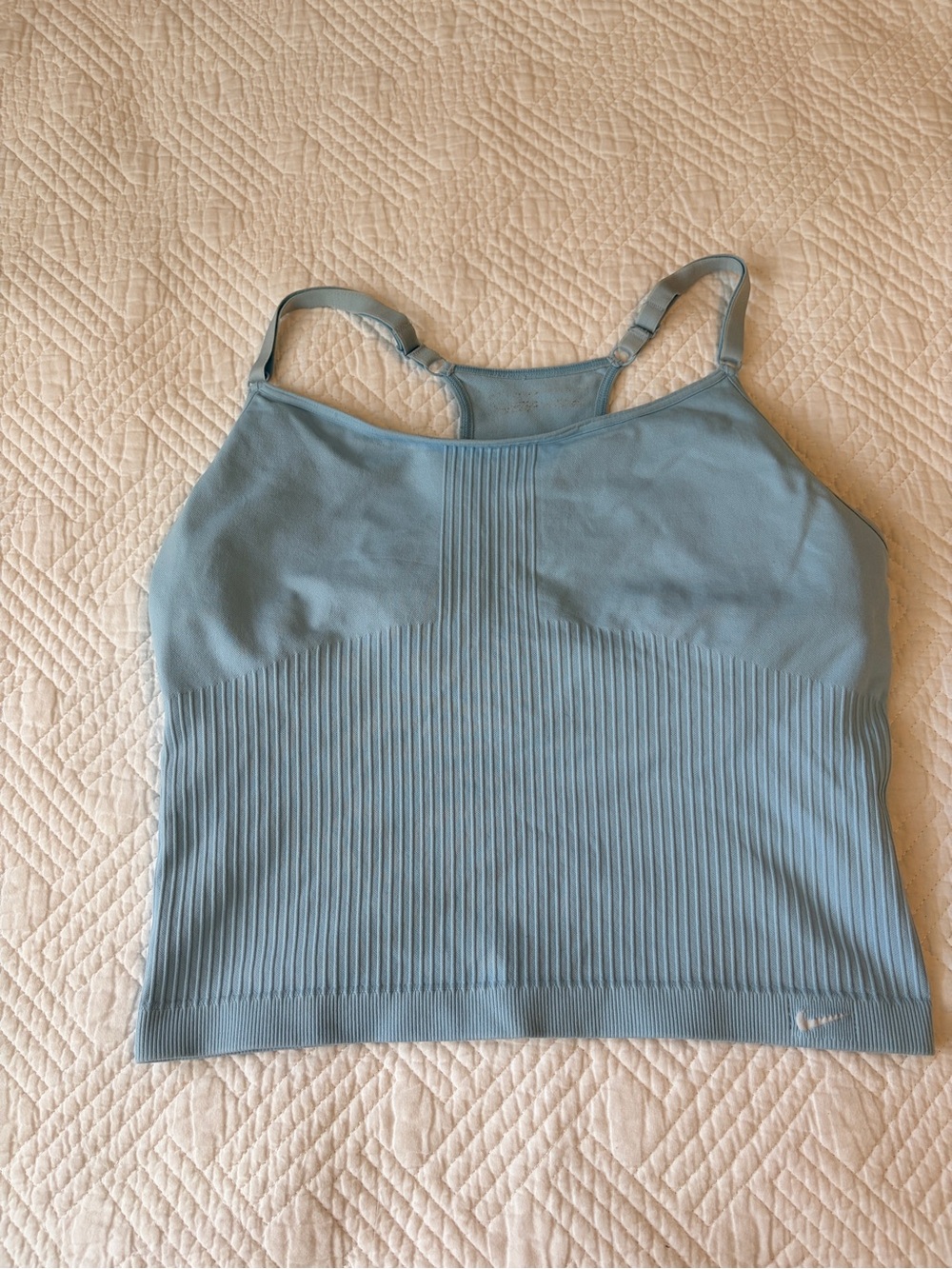 Nike Sky Blue Ribbed Athletic Crop Tank with Built in Bra